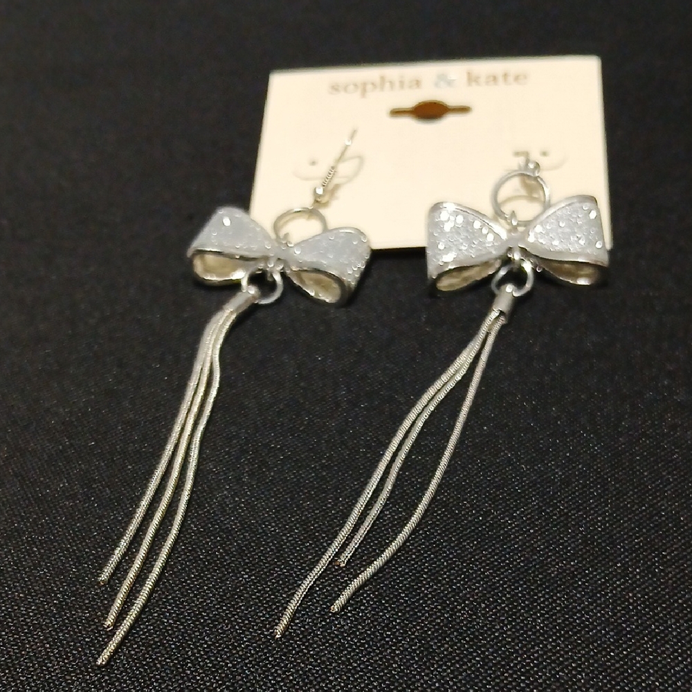 Silver Bow Earrings - Picture 3 of 5